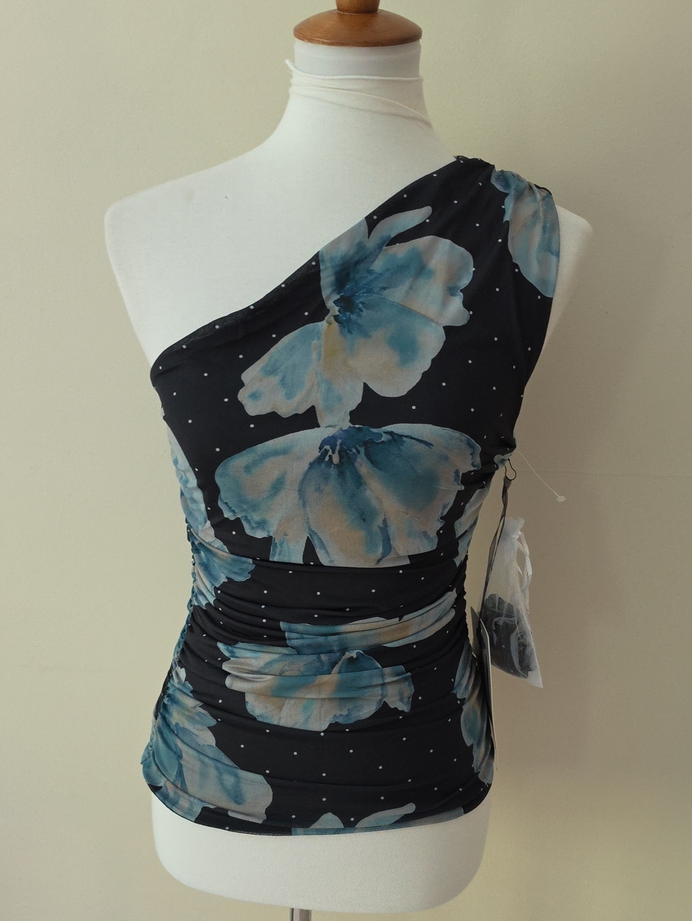 One-Shoulder Black Floral Ruched Dress Top